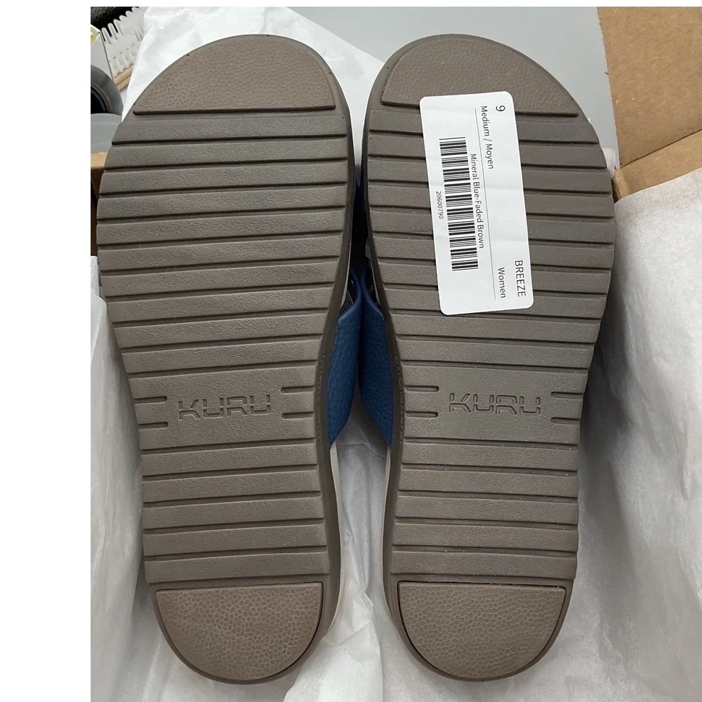 Kuru Footwear Blue Leather Criss Cross Slide Sandals Comfort Arch Support 9M